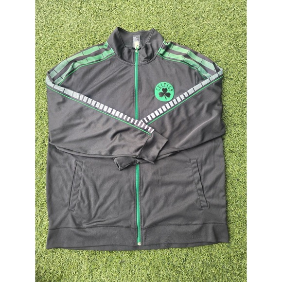 Adidas Boston Celtics Jacket Size 2XL Black Green Full Zip Track Embroidered - Picture 1 of 6
